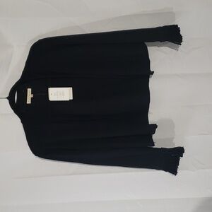 Cropped cardigan open front crocheted detail tassel sleeves size large